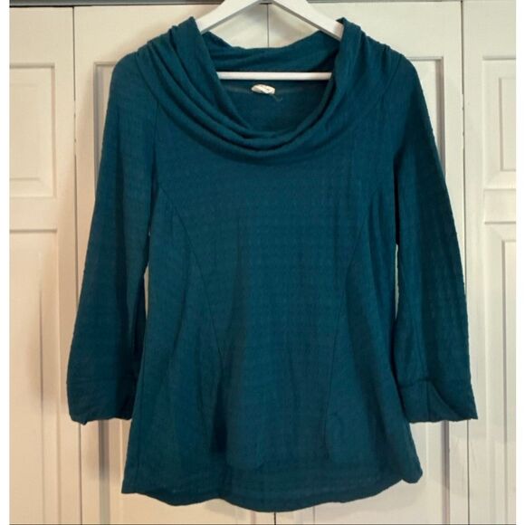 Anthropologie one September teal cowl neck top size M - Picture 3 of 9